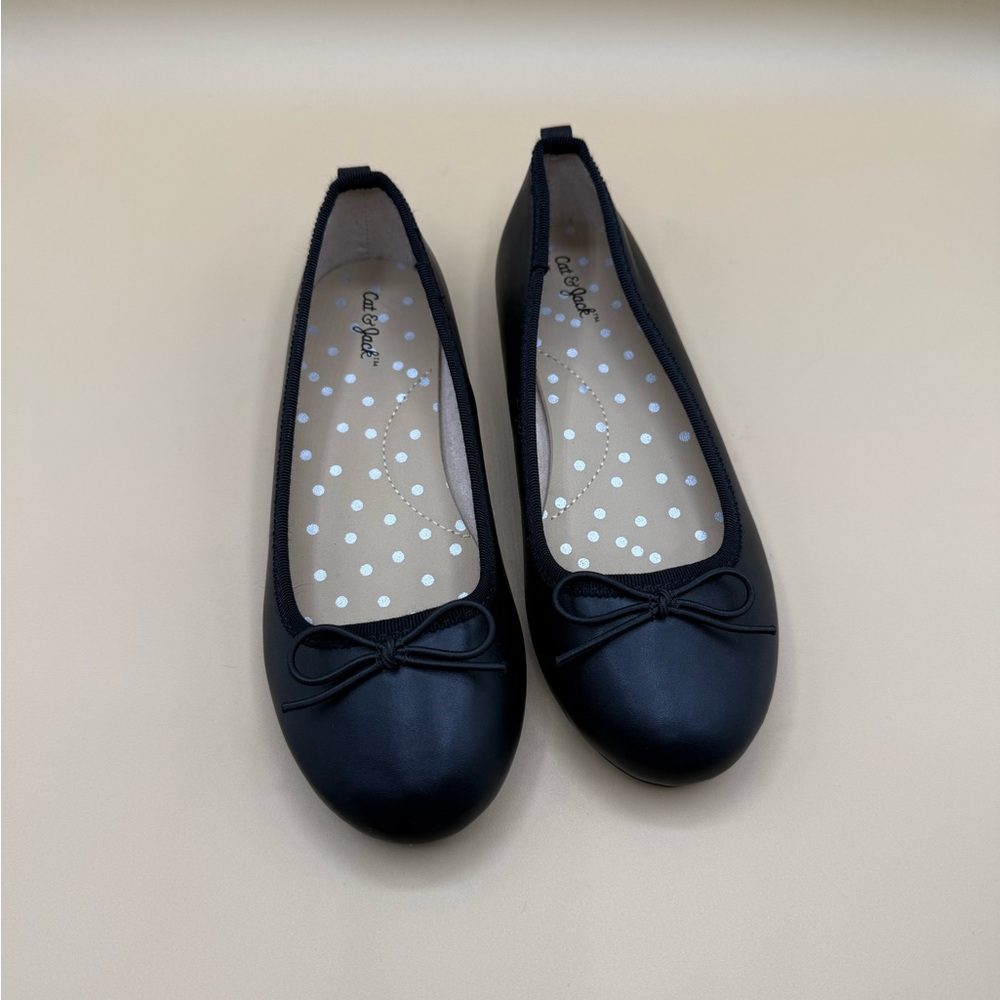 Cat & Jack Girls Black Ballet Flats Size 13 Kids School Uniform Shoes Bow - Picture 2 of 6
